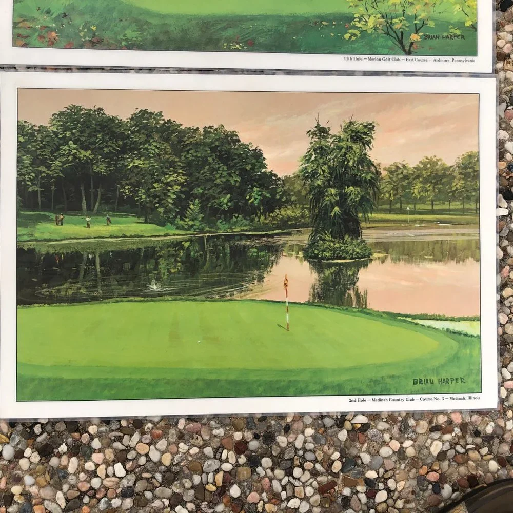 Vintage Brian Harper Laminated Placemats Golf Courses Country Clubs Set Of 6